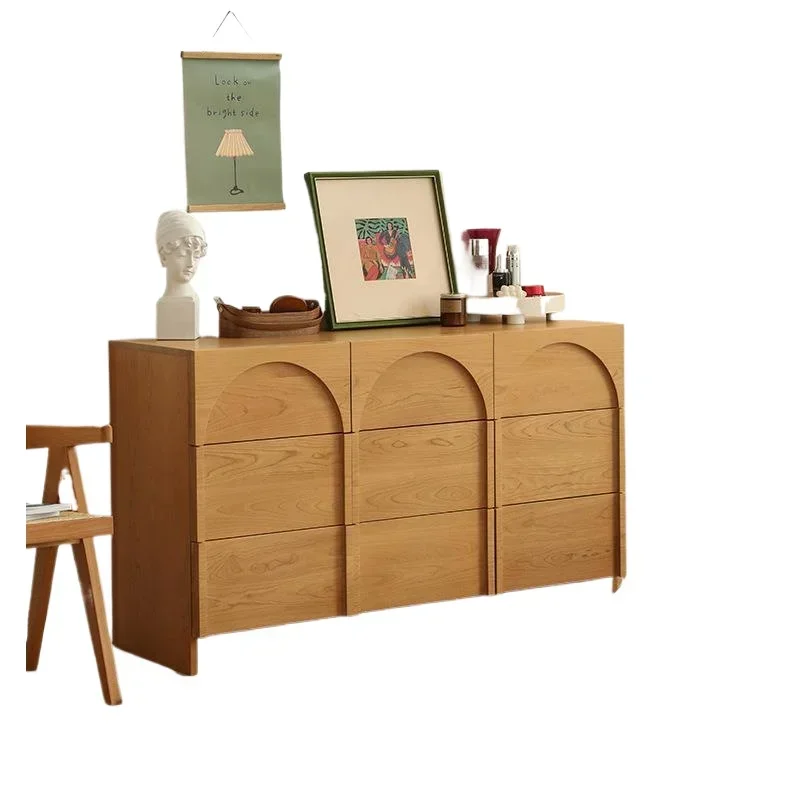 

Cherry wood Nordic solid wood drawer side cabinet, simple modern storage cabinet against the wall