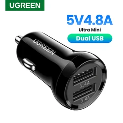 UGREEN-Mini cargador USB de 4.8A para coche, adaptador de cargador rápido para teléfono móvil, tableta, GPS, Dual USB