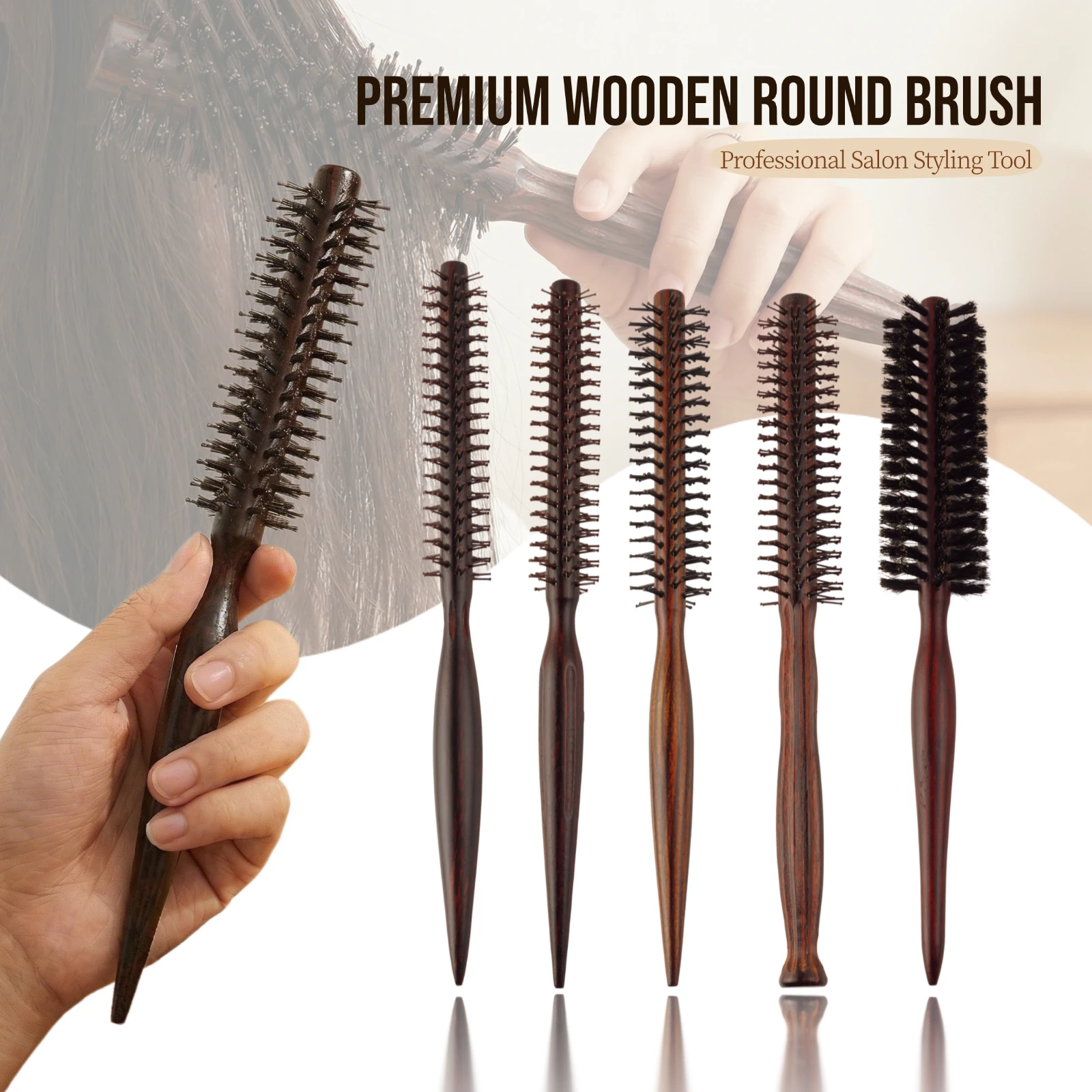 2Pcs New Pro Styling Comb Set Boar Bristle Curly Round Brush Wooden Stright Combs Teasing Hair Fluffy Comb Hairdresser Tools