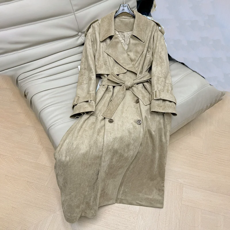 

Женское элегантное ветрозащитное пальто из высококачественной полиэфирной ткани в корейском стиле на осень и зиму, плащ с воротником костюма 251107125