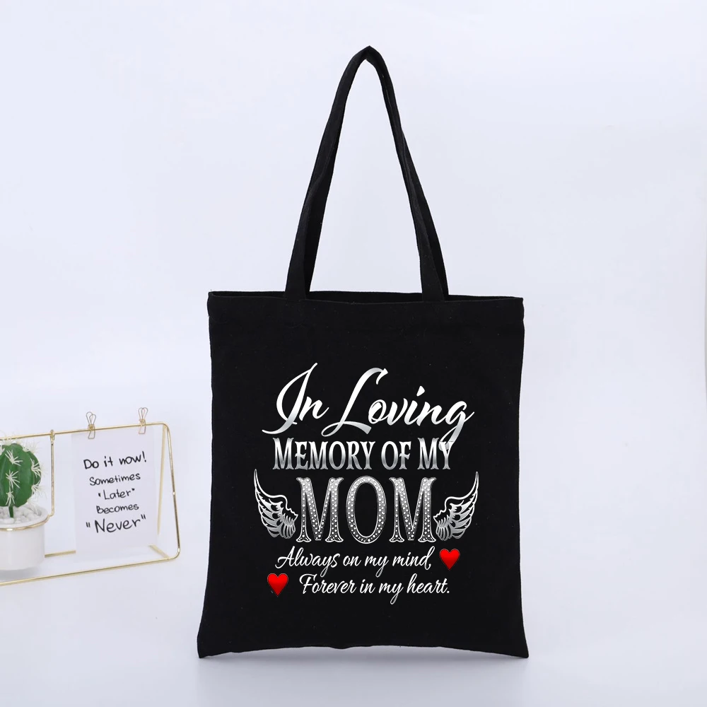 In Loving Memory Slogan Print Canvas Tote Bag, Casual Style for Daily Use and Memorial Events