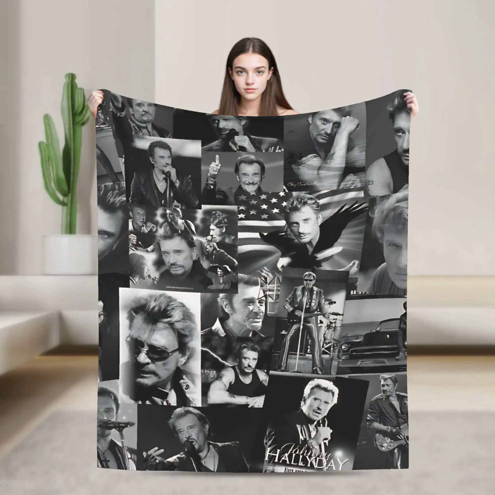 Rock star johnny hallyday cobertor macio e quente escritório pelúcia lance cobertor gráfico decoração de casa colcha de flanela sofá cama capa