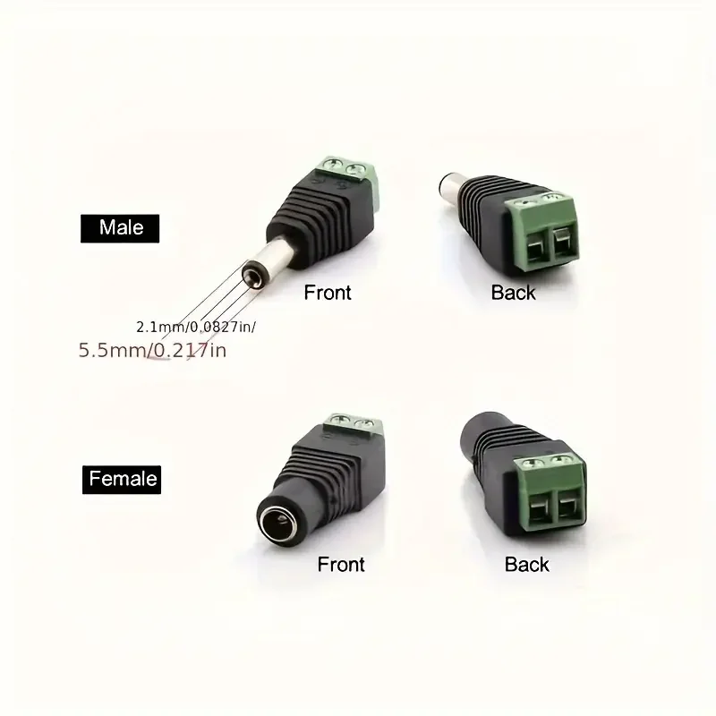 DC Male Female Connector DC12V 2.1mm X 5.5mm DC Power Plug Adapter Connector for CCTV Cameras LED Strp