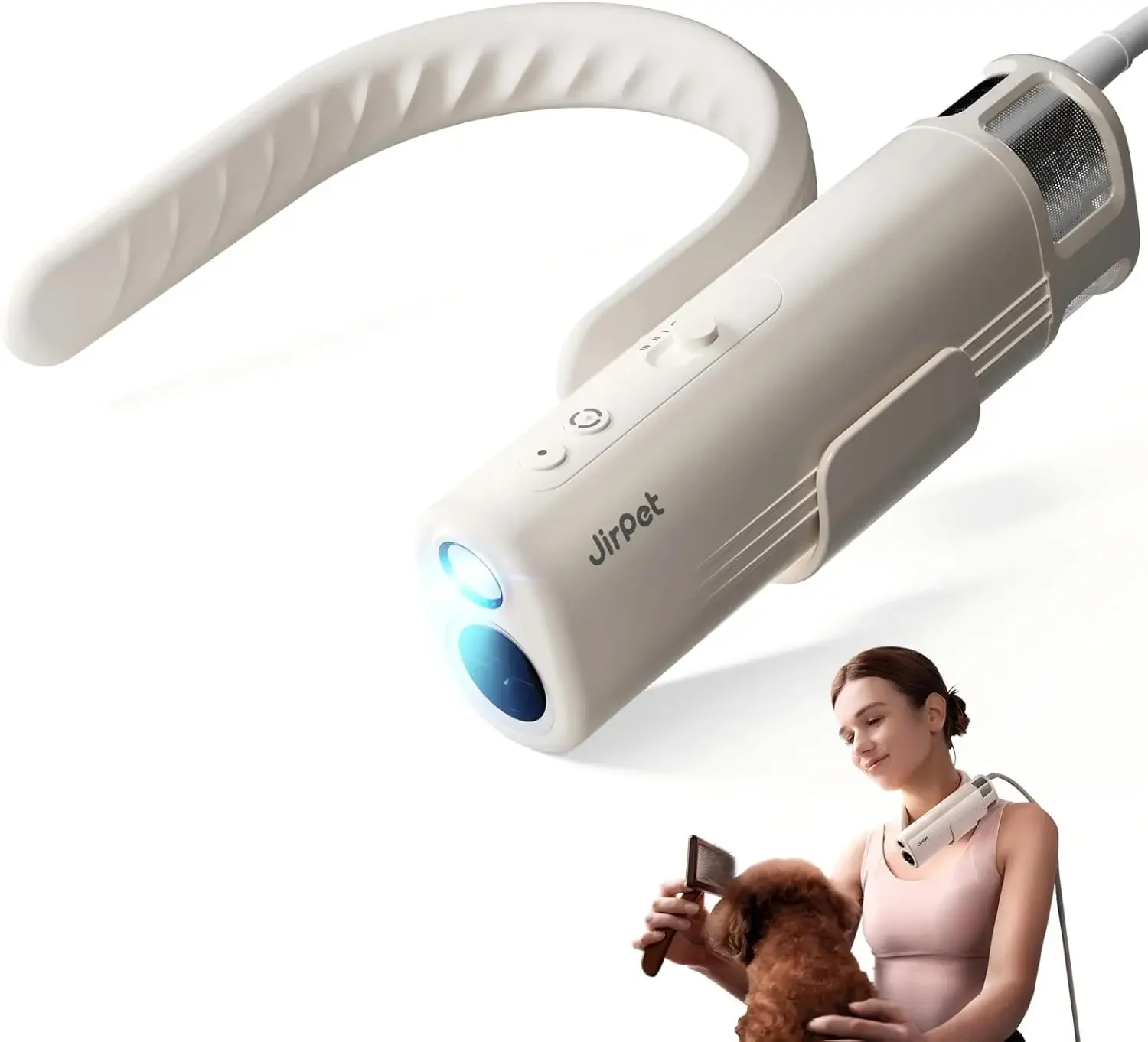 

JirPet Pet Neck Dryer, Professional Low Noise Dog Dryer for Pet Grooming, 14,800FPM Portable High Velocity Pet Dryer, Hands-Free