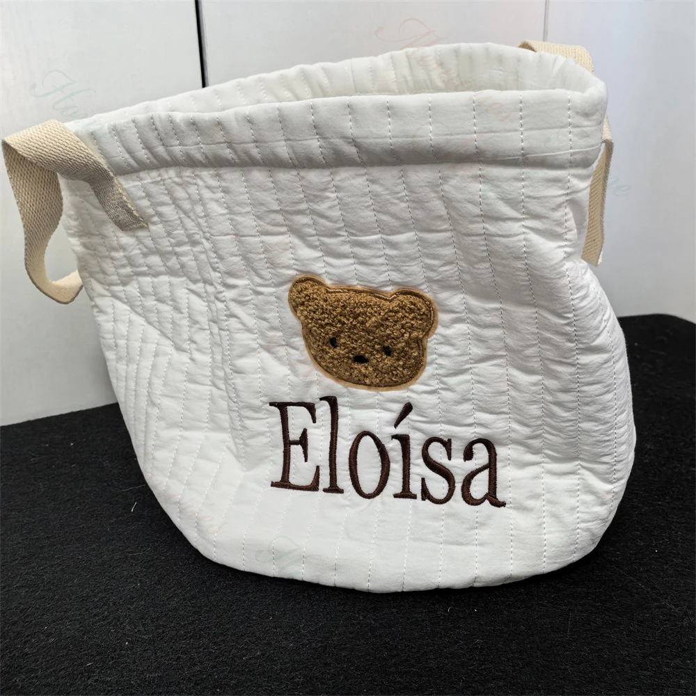 

Personalized Embroidered Name Bear Storage Basket Newborn Baby Diaper Sorting Bag Custom Name Infant Birth Gift Baby Shower Gift