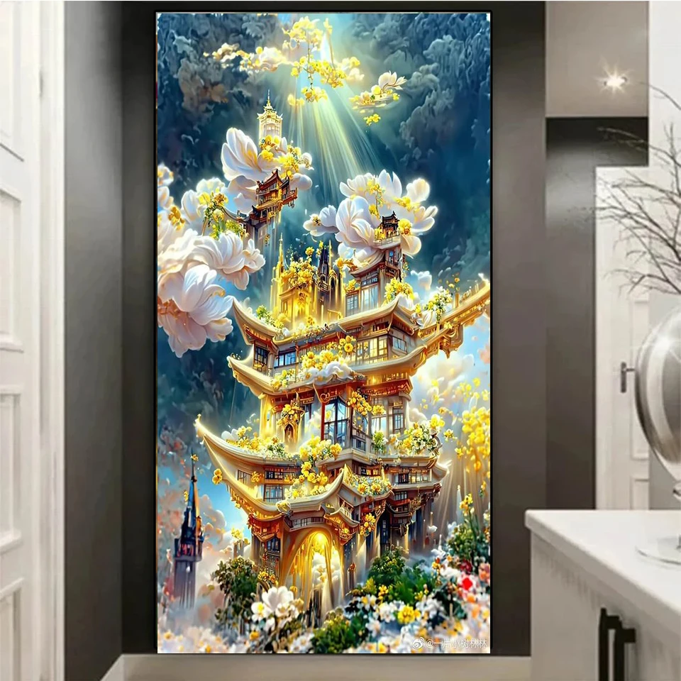 Yellow Castle Flower diamond painting cross stitch kits Full Square Round diamond embroidery rhinestone Of Picture Holiday Gift