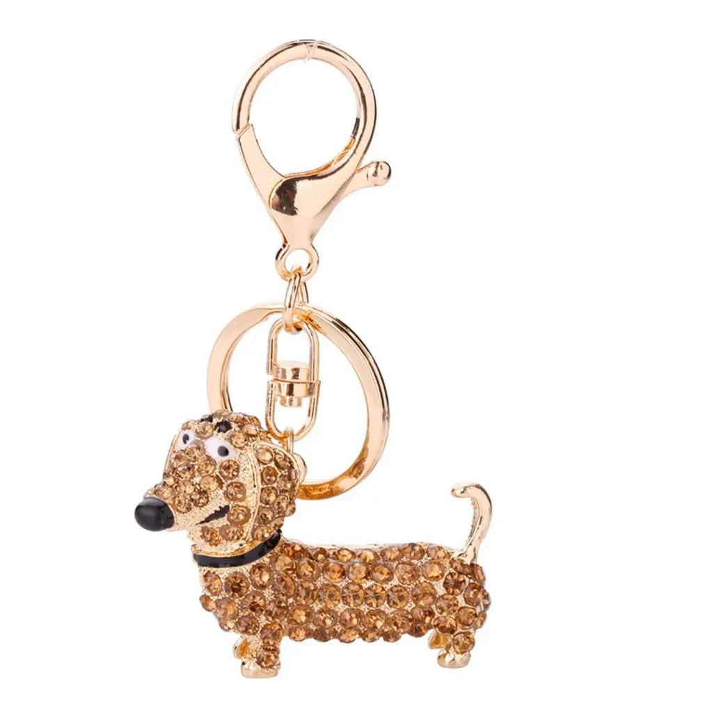 Hot Cute Rhinestone Dachshund Dog Design Keychain Bag Car Key Ring Charm Pendant Best Gifts for Purse Christmas Decorations New