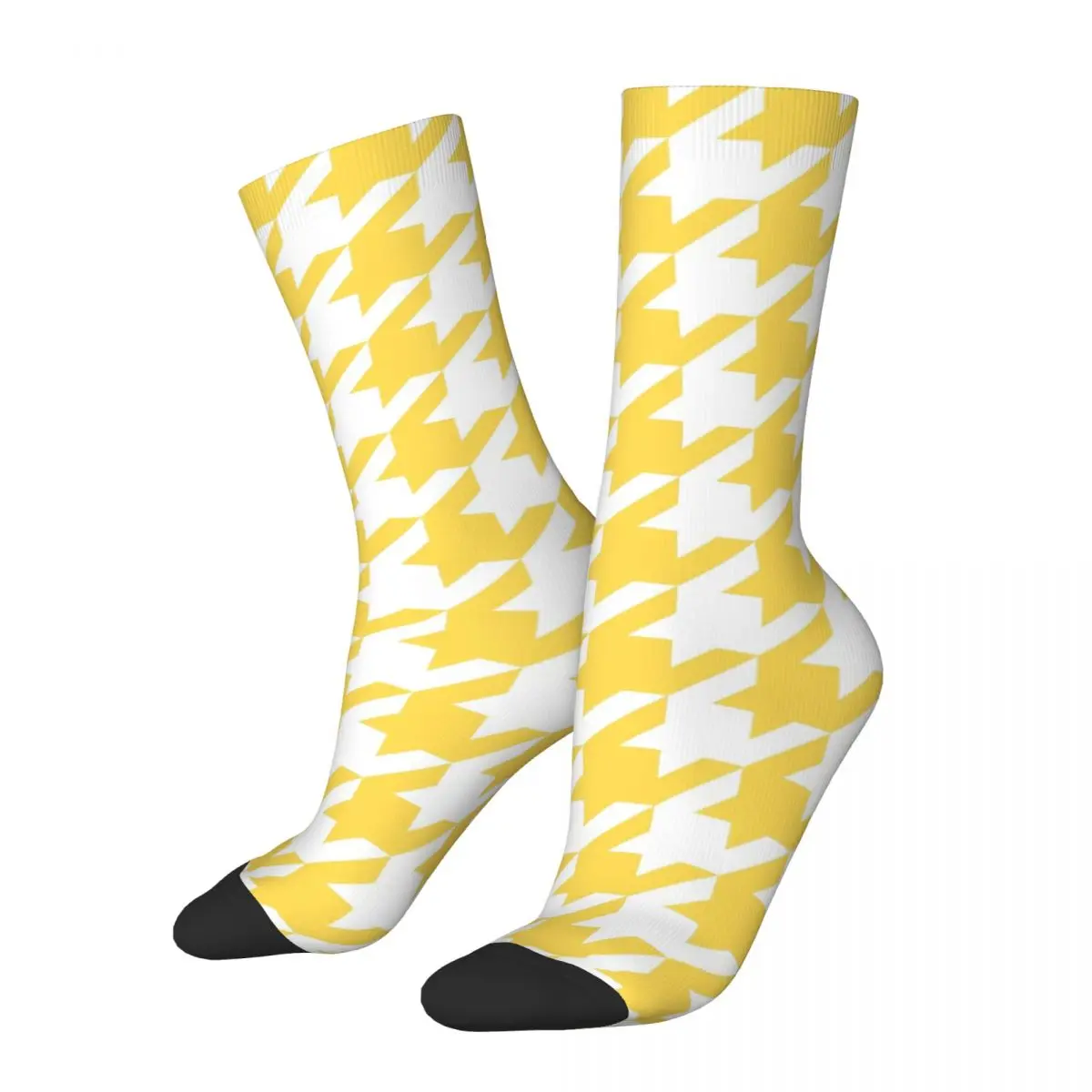 Mustard Yellow And White Thousand Birds Pattern Unisex Winter Socks Cycling Happy Socks Street Style Crazy Sock