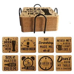 Square Cork Coaster Engraved Personalized Beer Theme Tea Coffee Mug Drinks Holder for Kitchen Natural Wooden Mat Tableware