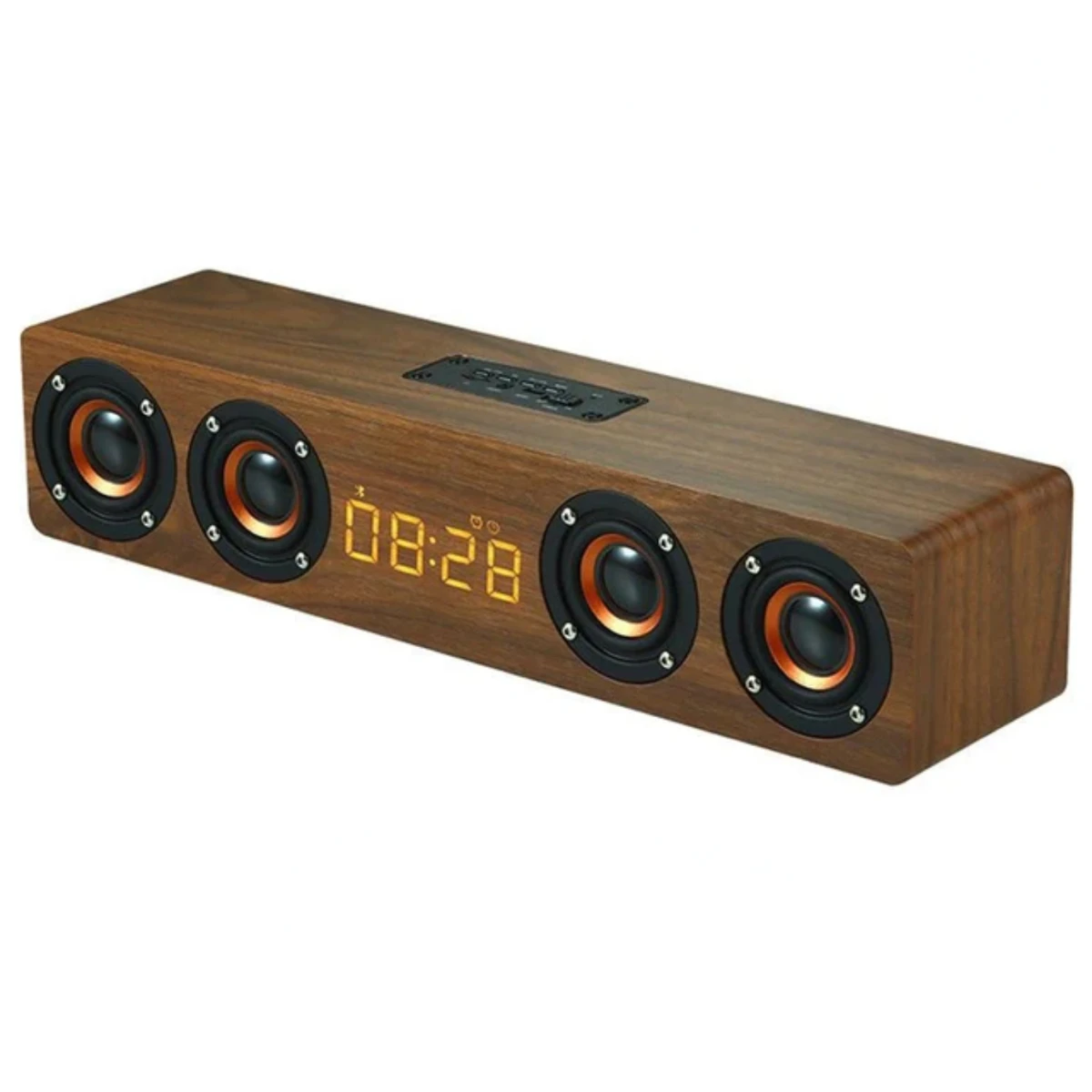 

Rechargeable Wooden Alarm Clock with Bluetooth Soundbar Subwoofer Speaker and FM Radio or E-sport Game Room Decoration