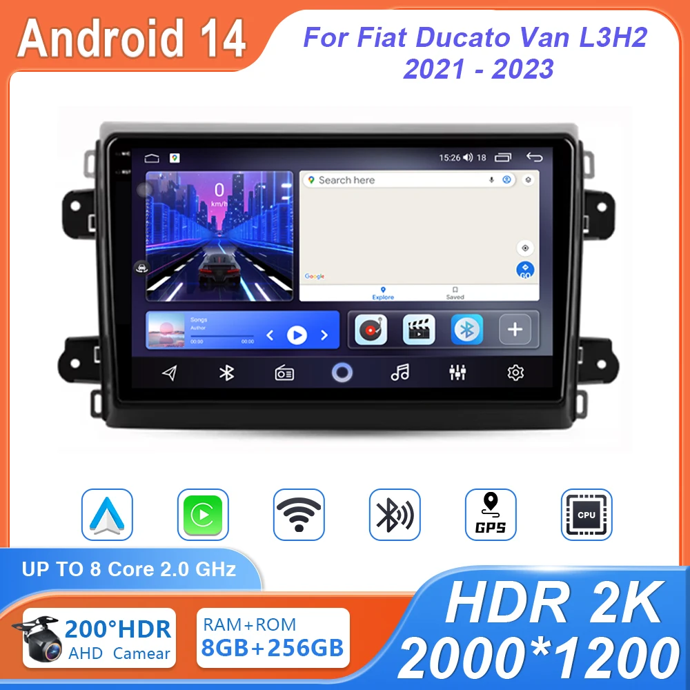 Andriod 14 Carplay Auto For Fiat Ducato Van L3H2 2021 - 2023 Car Radio Multimedia Video Player Stereo Navigation GPS DVD 4G WiFi