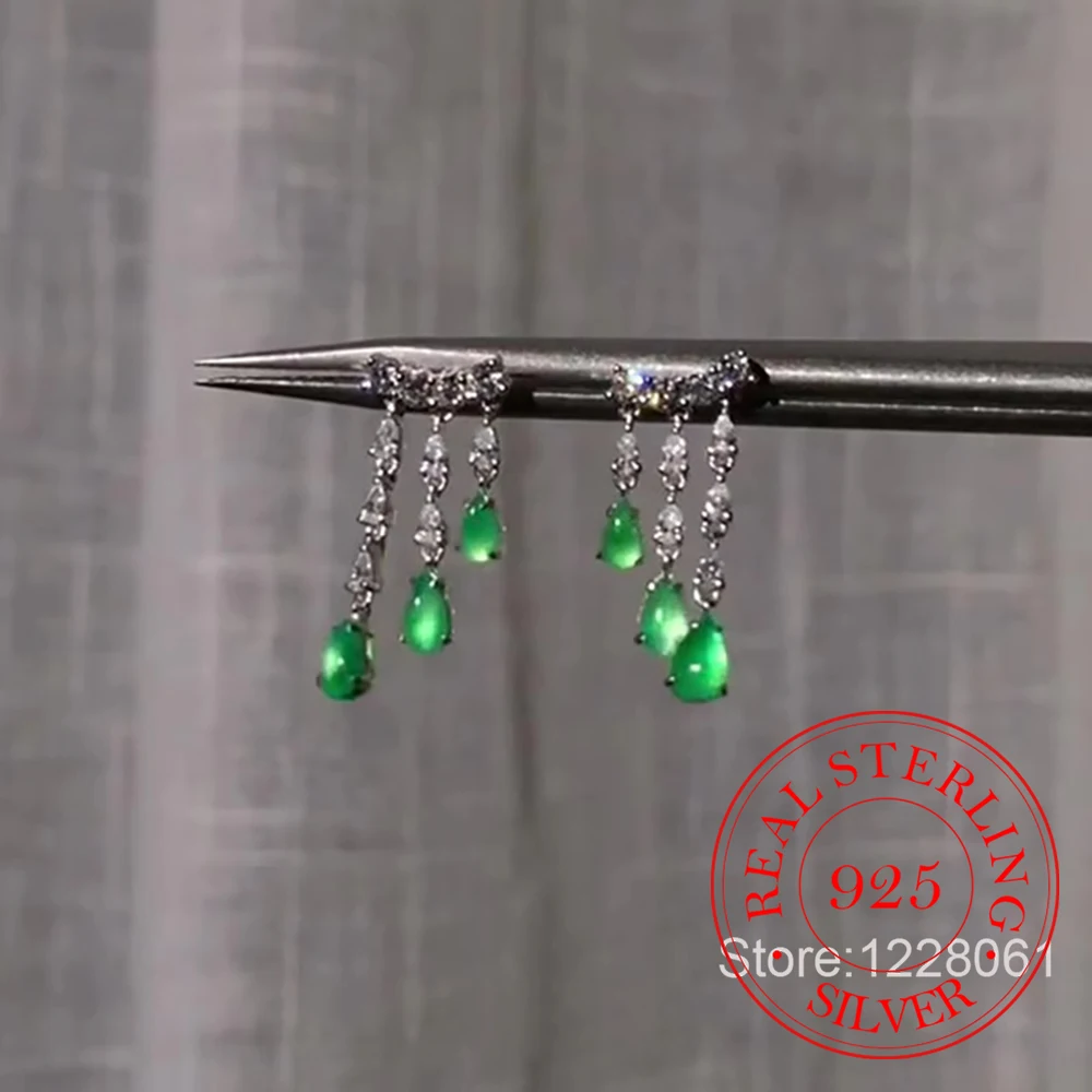 925 Sterling Silber Schmuck Grüner Zirkon Wassertropfen Quaste Ohrstecker für Frauen Mädchen Party Schmuck Für Mädchen Freund Geschenk