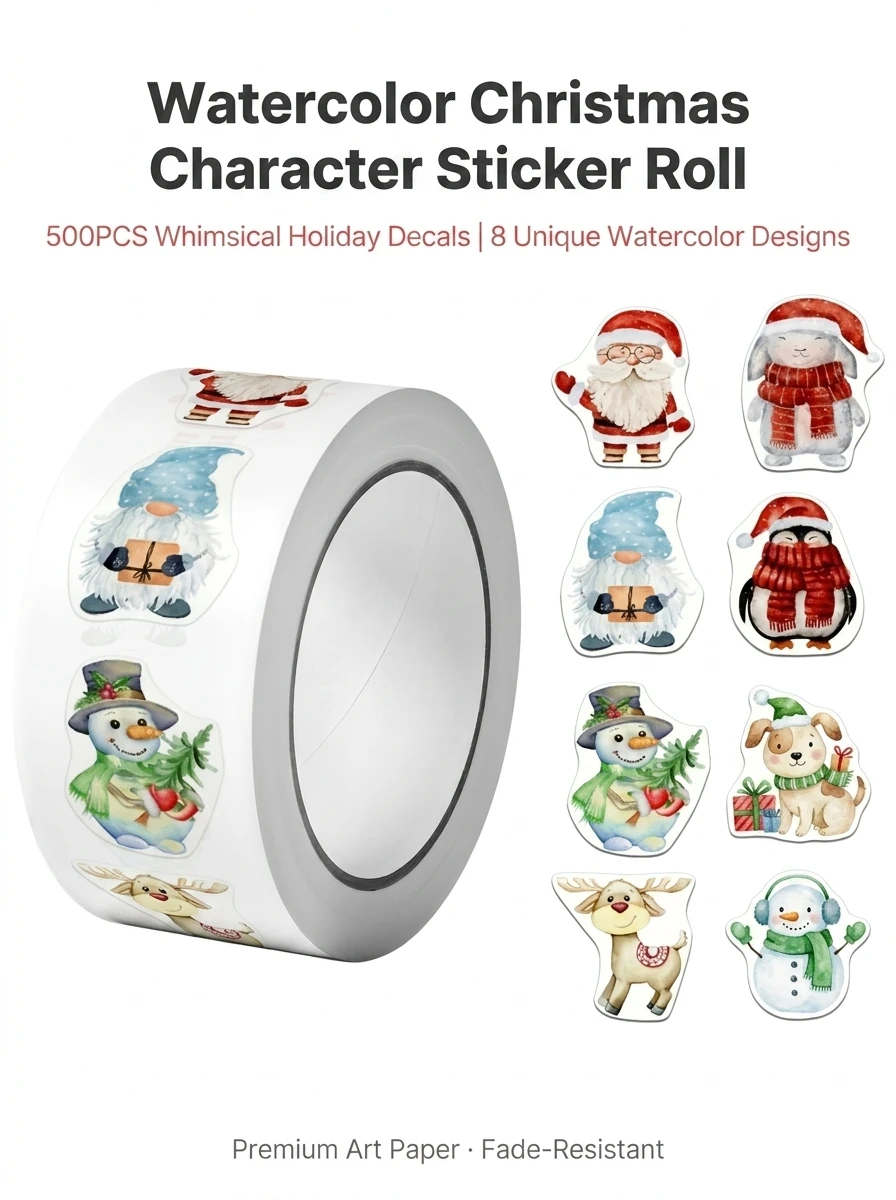 500Pcs Vintage Christmas Characters Stickers Roll Holiday Decals DlY Craft Festival Decoration Scrapbooking Gift Sealing Labels