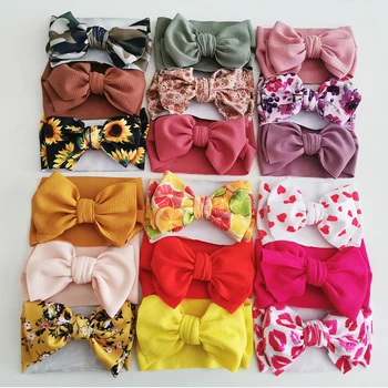 3 Teile/los Blume Kugel Baby Stirnband Kuh Leopard Dot Print Headwraps Junge Mädchen Haarband Einstellbare Fliege Haar DIY Zubehör