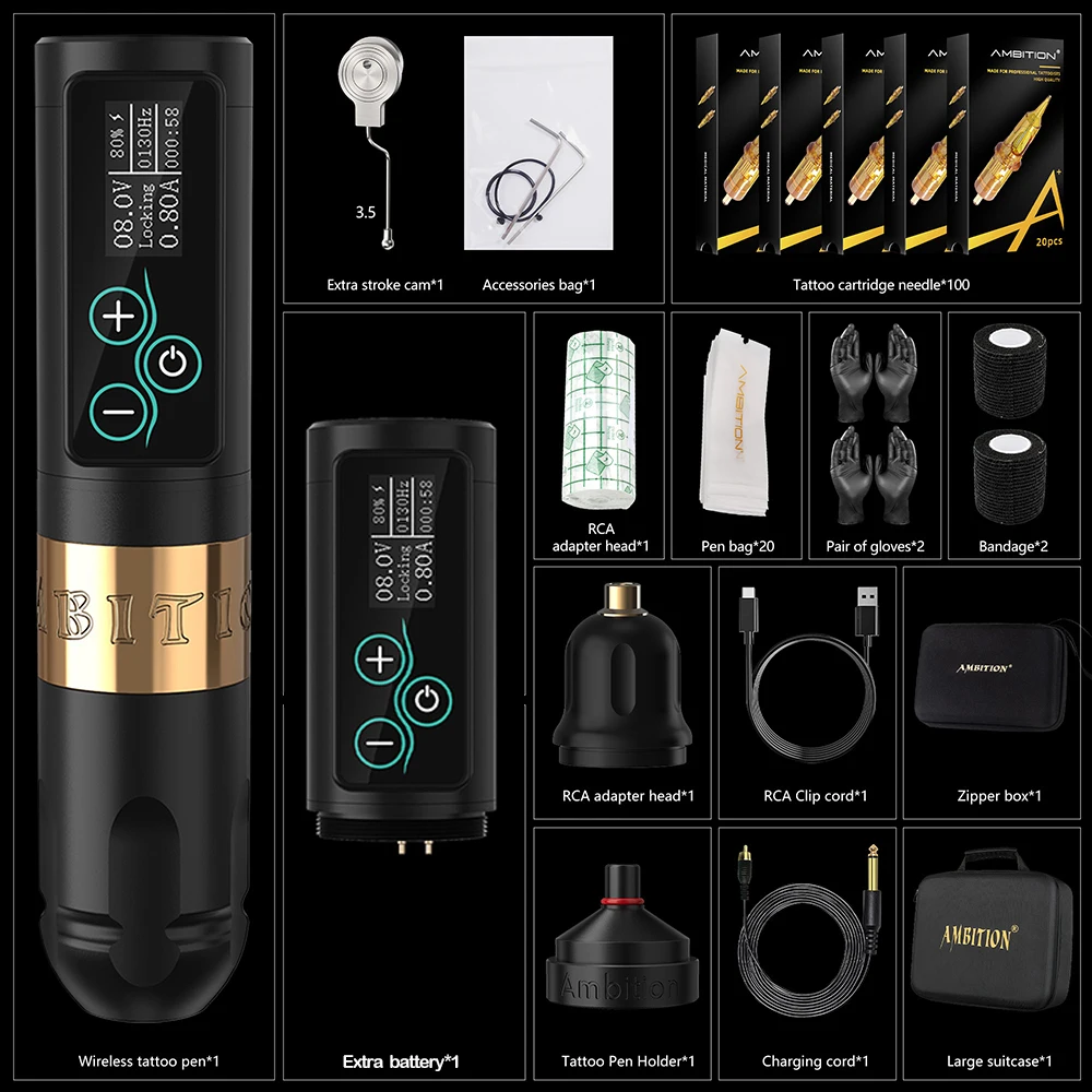 Ambition Vibe Professional Set Draadloze tattoo-machinekit Sterke kernloze motor 2400mAh-batterij voor tattoo-artiest