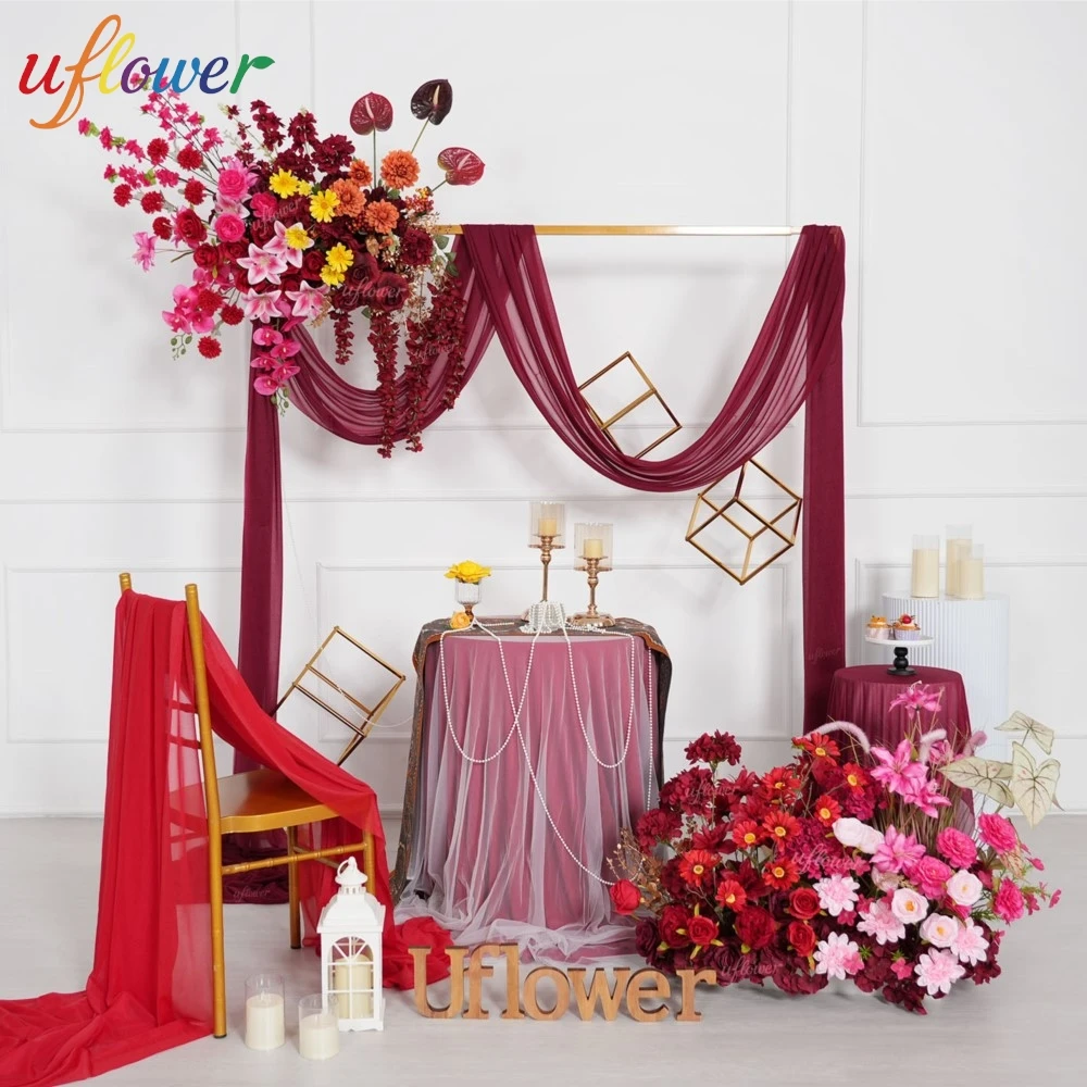 

Uflower Luxury Red Artificial Flower Road Lead Flower Table Runner Floral Backdrop Wedding Decoration Home Garden Arrangement