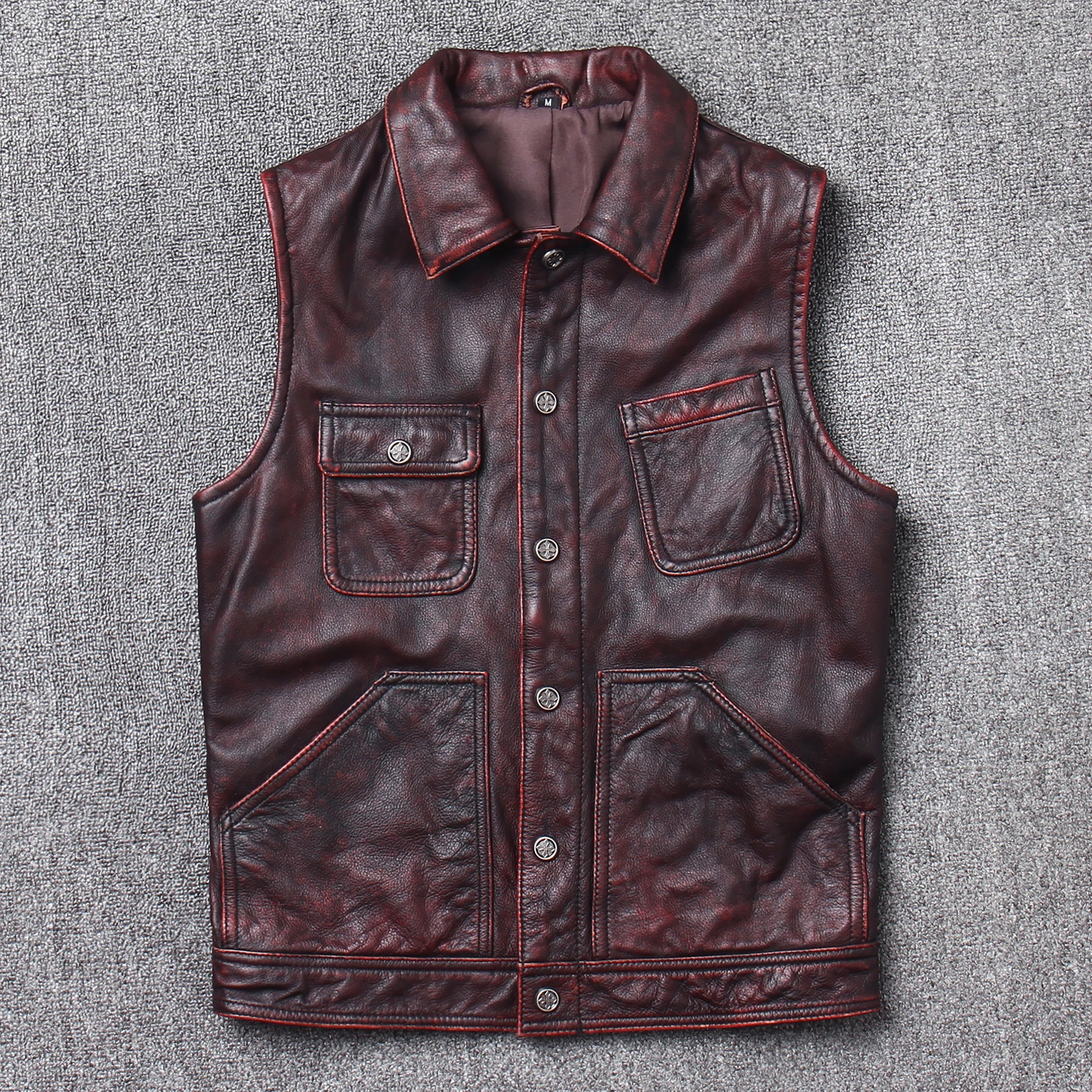 

Ретро-жилет из состаренной кожи для мотоциклистов, мужской рабочий жилет из натуральной воловьей кожи с наплечными накладками, модный городской стиль