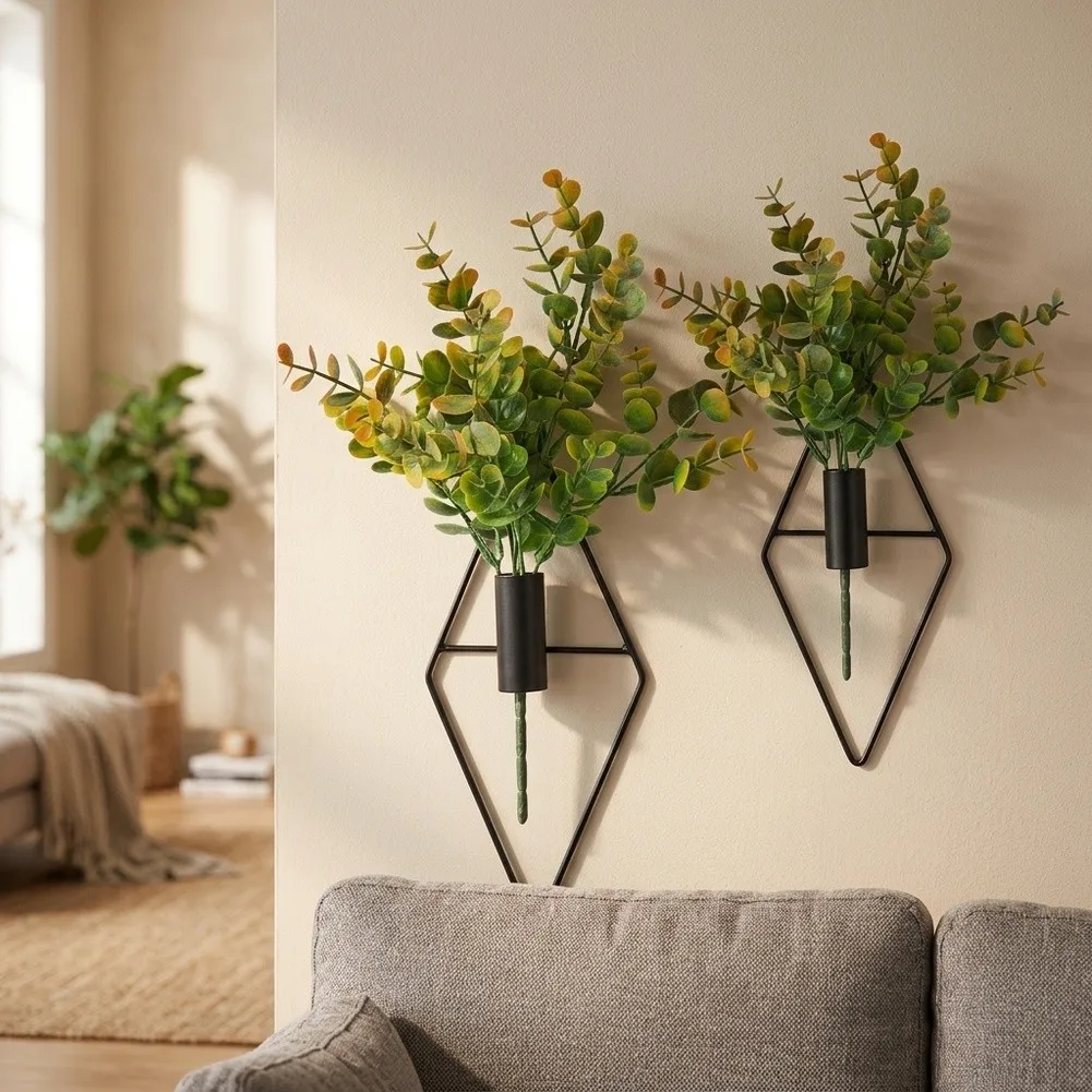 Diamond Shape Hanger Wall Plant Holder Robust Metal Construction High-gloss Black Finish Triangular And Rhombus Shapes