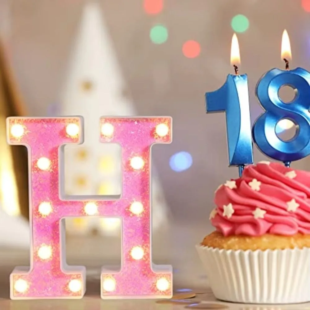 16cm Size LED Light Letters Pink Color Luminous Design Luminous Letters Pink Glitter 26 English Letters LED Letter Night Light