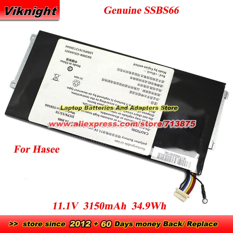 

Genuine SSBS66 Battery NX300K-GSLHAS01 for HASEE NX300L Series Laptop Battery NX300L-3S1P X4-KL7S1 HL401 X4-SL5T1 11.1V 34.9Wh