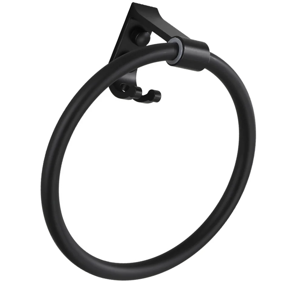 

1Pcs Round Towel Ring Black Heavy Duty Aluminum Strong Load Bearing No Drilling Required Smooth Edge Waterproof Bathroom Towel