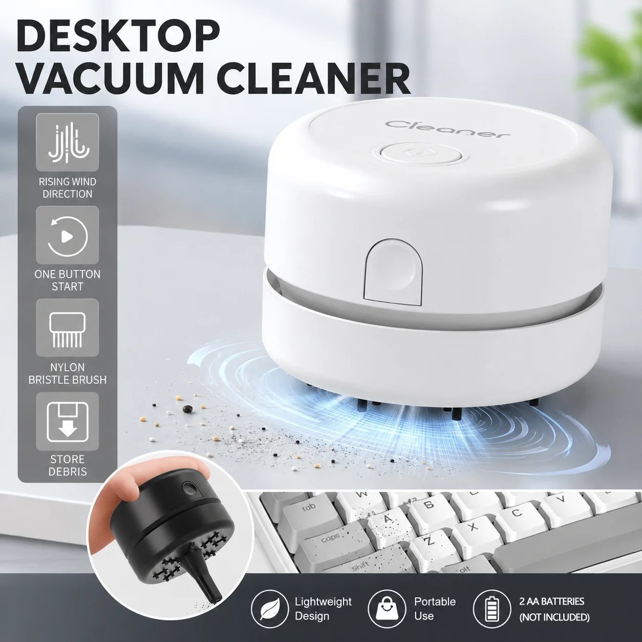 Cordless Mini Desk Vacuum Cleaner Portable Keyboard Cleaner Desktop Dust Sweeper for Home Office Table Crumbs