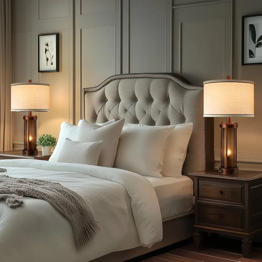 Ensemble de 2 lampes de Table de ferme pour salon, lampes de chevet rustiques avec 2 Ports de chargement USB, lampe de chevet pour chambre à coucher avec Ambe