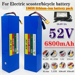 14S2P 52V 6.8ah lithium battery pack built-in BMS For 1000W 1500W Motorcycle Electric EScooter rechargeable battery+2A charger