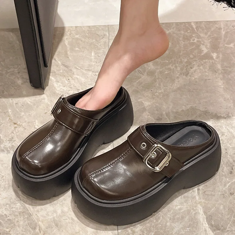 Platform Mules Slipper Shoes Women Slingback Slippers Shoes New Casual Walking Flip Flops Female Outside Wear Half Baotou Slides