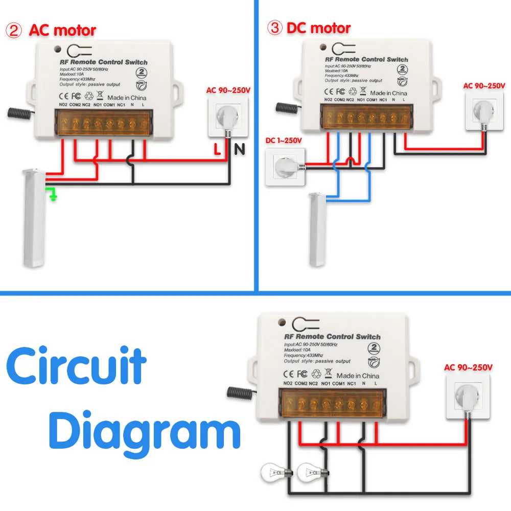 Interruptor de Control remoto inalámbrico Rf de 433mhz, receptor de relé de puerta de garaje de CA 220V, 2 canales, controlador de iluminación y