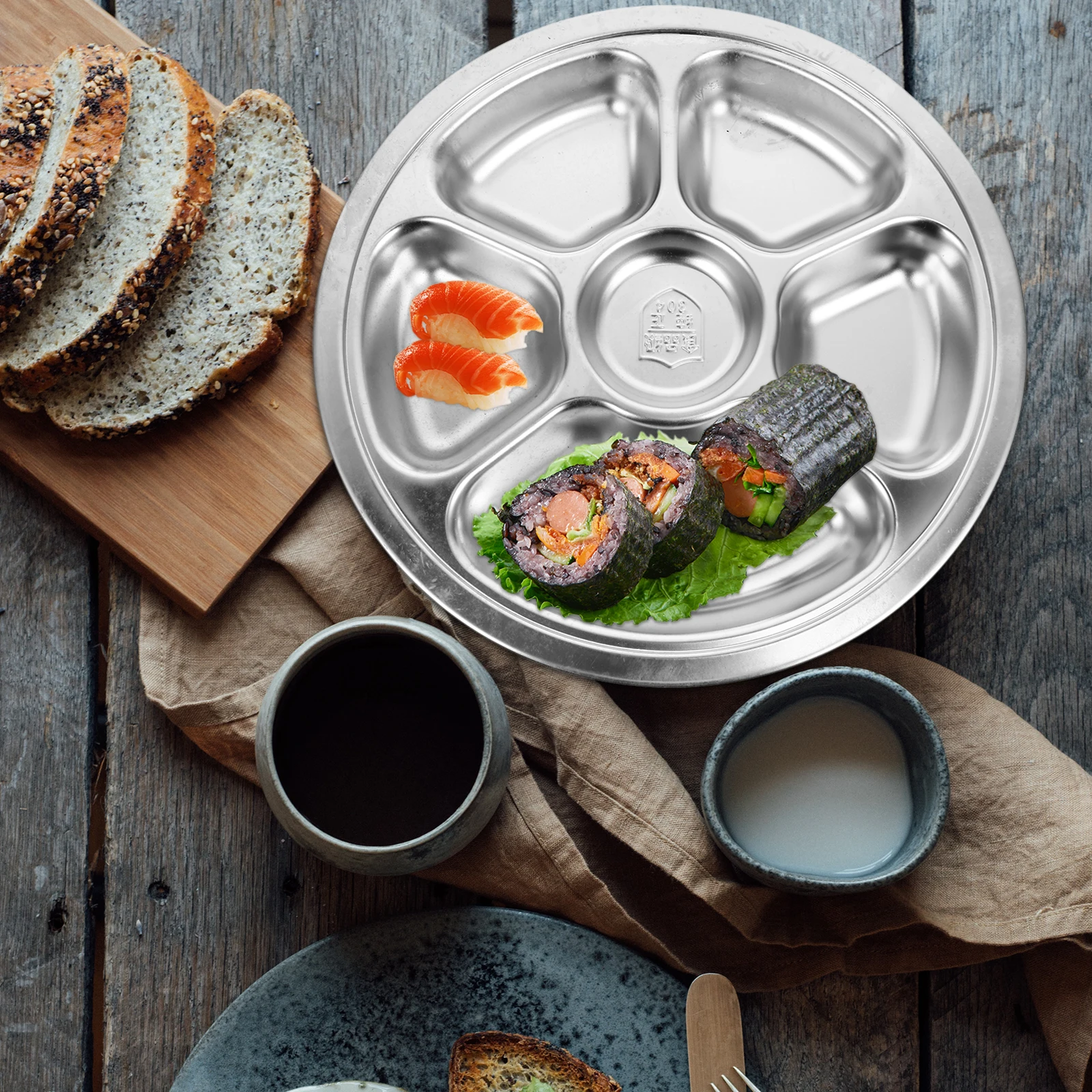 

Stainless Steel Food Plate Compartment Tray Divided Plates Portion Control 304 Grade Camping Picnic Lunch Box Replacement Dining