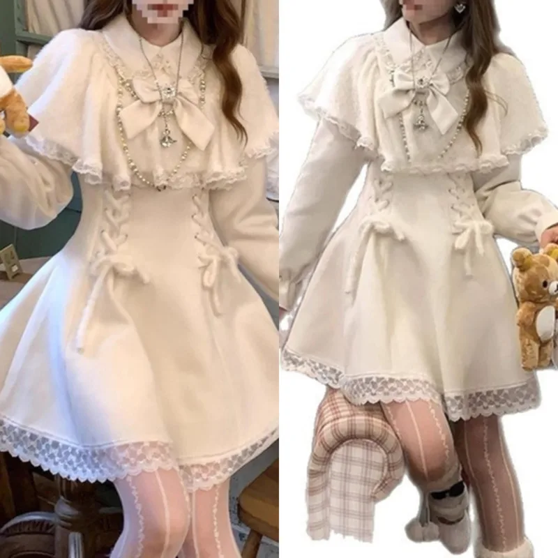 Rosa mordomo jsk vestidos menina 2 camadas manto y2k ballet lolita doce puro desejo y2k estética macio solto vestidos de linha a novo