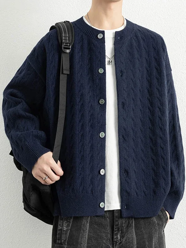 Cleanfit Pure Color Men's Knitted Sweater Autumn Baseball Collar Open Cardigan Casual Regular Fit Polyester Fiber Trendy