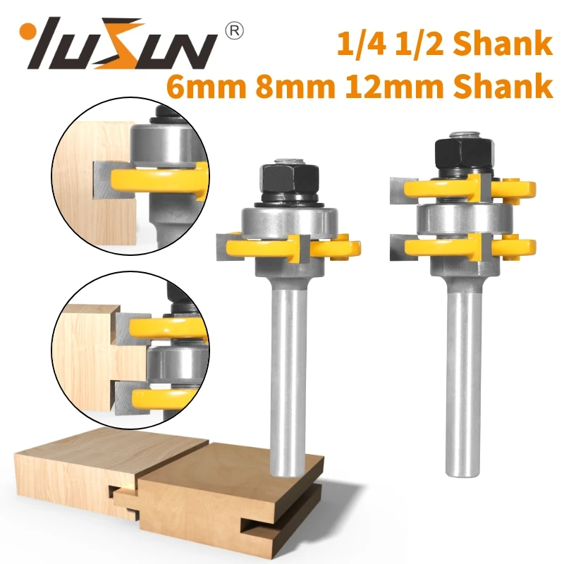 YUSUN 2PCS 6/8/12/6.35/12.7MM Shank 35MM T&G ASSEMBLY Cutter Router Bit  Woodworking Milling Cutter For Wood Face Mill