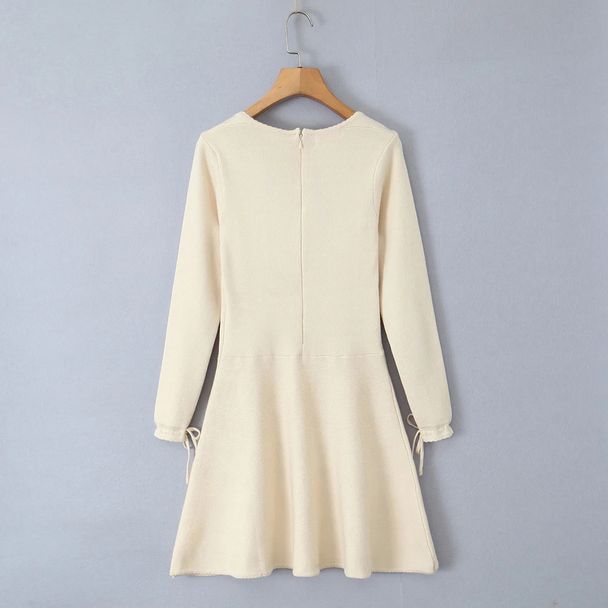 Women Caprice Dainty Long Sleeve Mini Knit Dress In Cream