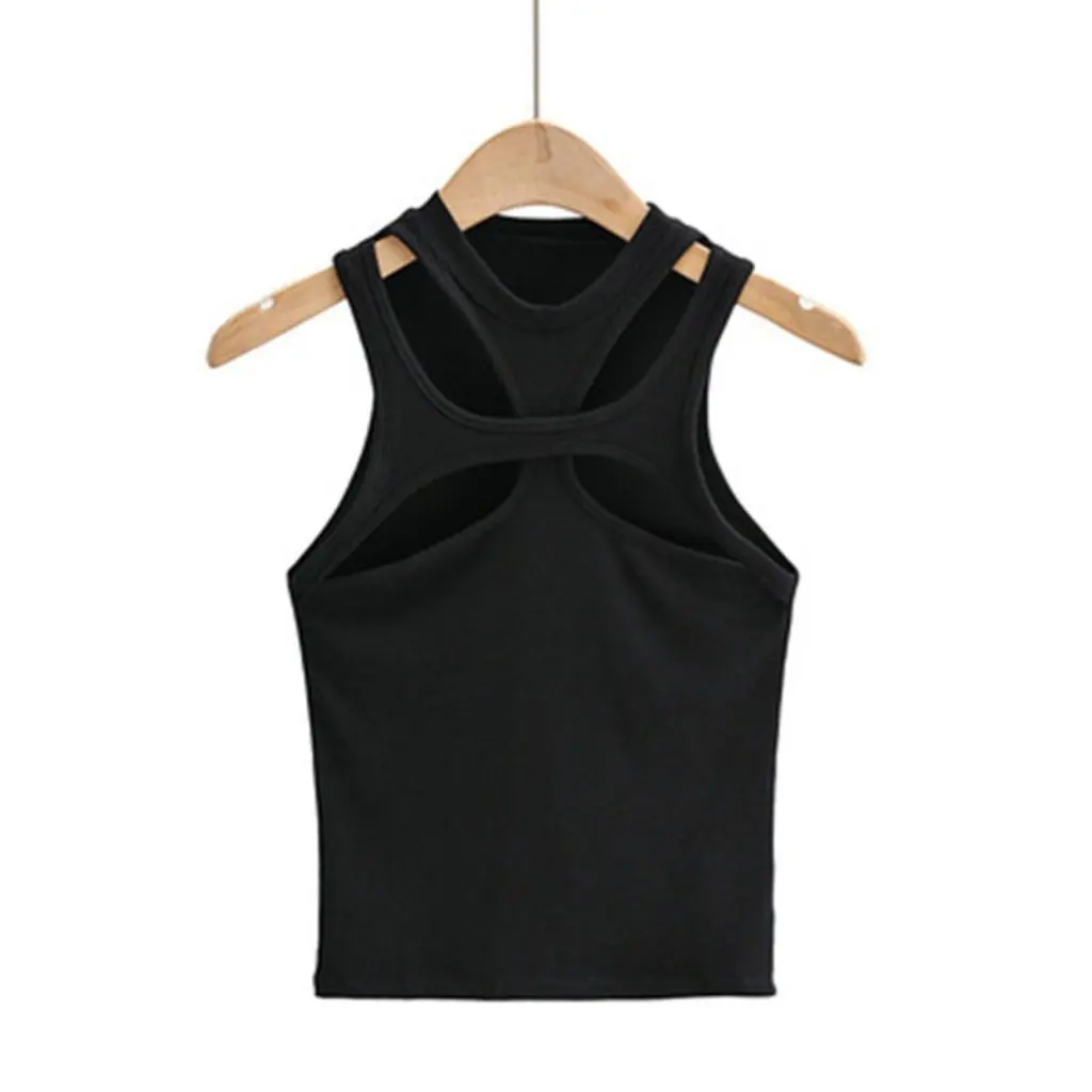

Women's round Neck Hollow Vest European American Style Summer Sexy Solid Color Fashion Top