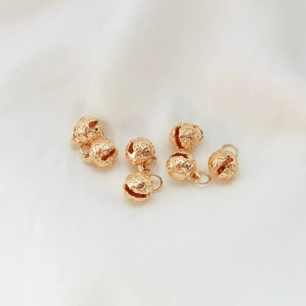 14K Copper-clad Gold Patterned Bell Pendant Bracelet Necklace, DIY Pendant Decoration Bracelet Accessory