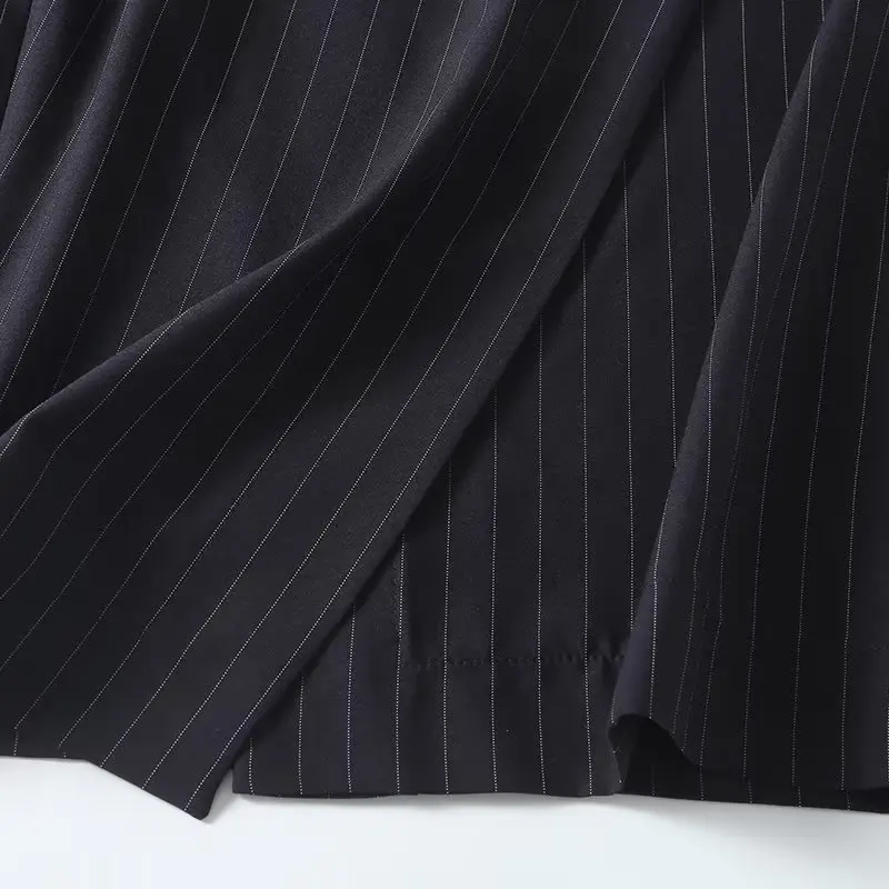 Maxdutti French Simple And Elegant Fashion Office Straight Skirt Ladies Midi Skirt Navy Blue Striped Slim For Women