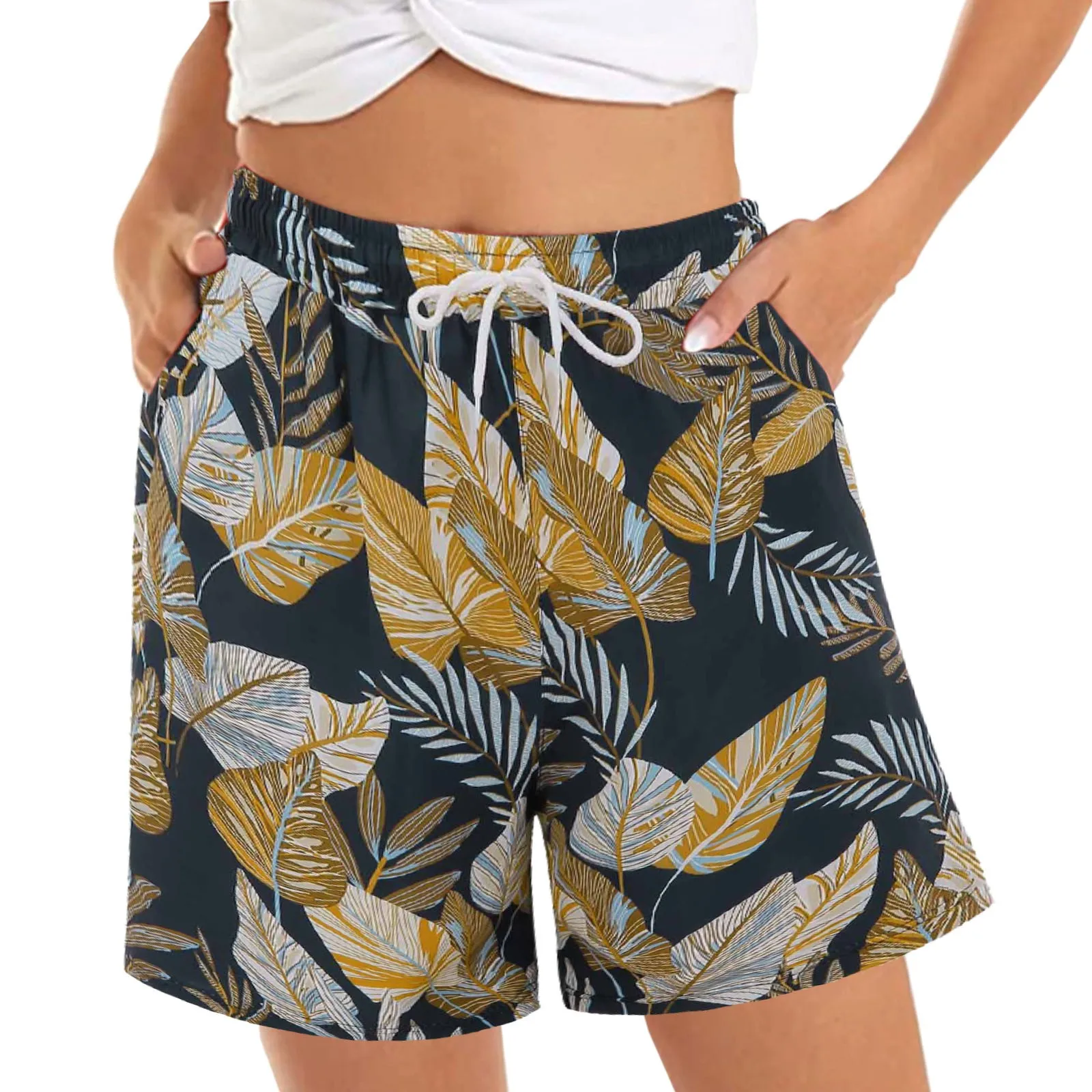 Women's Shorts Casual Shorts Summer Comfy Beach Shorts Elastic Waist Bohemian Floral Print With 2 Pockets P5