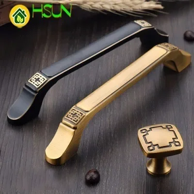 Pure Copper Handle Gold and Black Bronze Handle Antique Cabinet Door New Chinese Style Drawer Cupboard Wardrobe Doorknob Handle