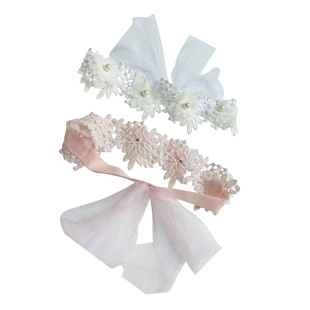 2 uds diademas de perlas de encaje lazo de flores ajustable fotografía de cumpleaños accesorios para el cabello diademas
