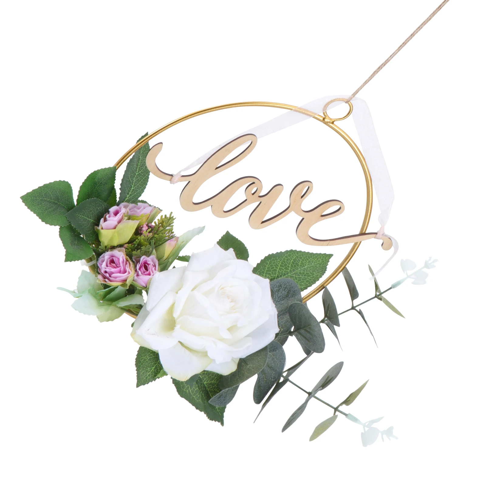 

1pc Metal Wall Mounted Simulated Flower Wreaths Wedding Hanging Decor Party Adornment Home Stair Window Decoration