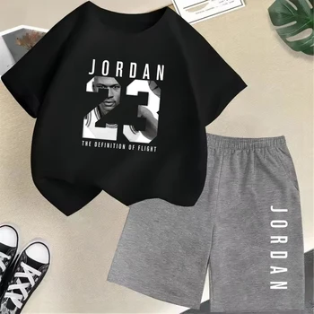 Summer Short Sleeve Children's T-shirt Set Sports Fashion Boys Girls Shorts 2pcs Set Casual Brand Print Graphics Kid Set Outfits 1