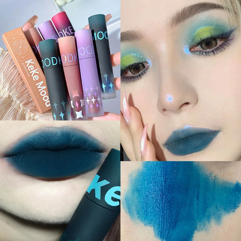 Matte Dark Red Lip Makeup Matte Black Brown Black Blue Gothic Velvet Lip Gloss Waterproof Moisturize Non-stick Cup Lipstick Tint