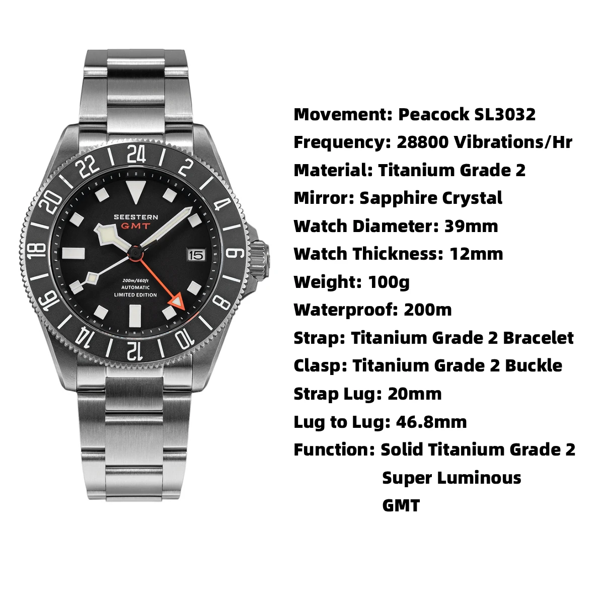 時計 SEESTERN automatic SEESTERN Diver Man Watch Titanium Automatic GMT Mechanical