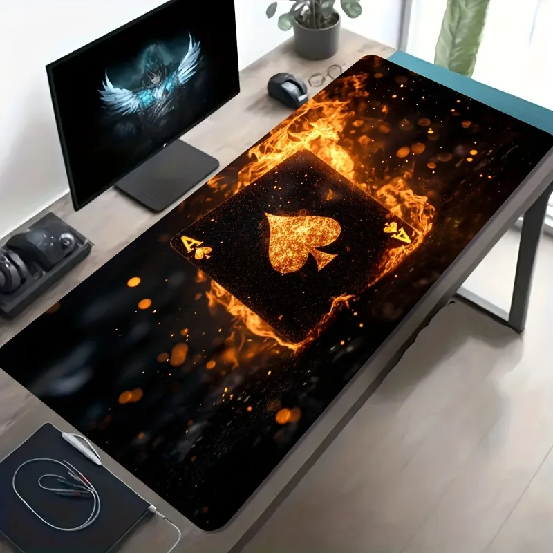 

Игровой коврик для мыши Flame Ace of Spades, большой, с изображением огненной карты, нескользящий, резиновый, XL