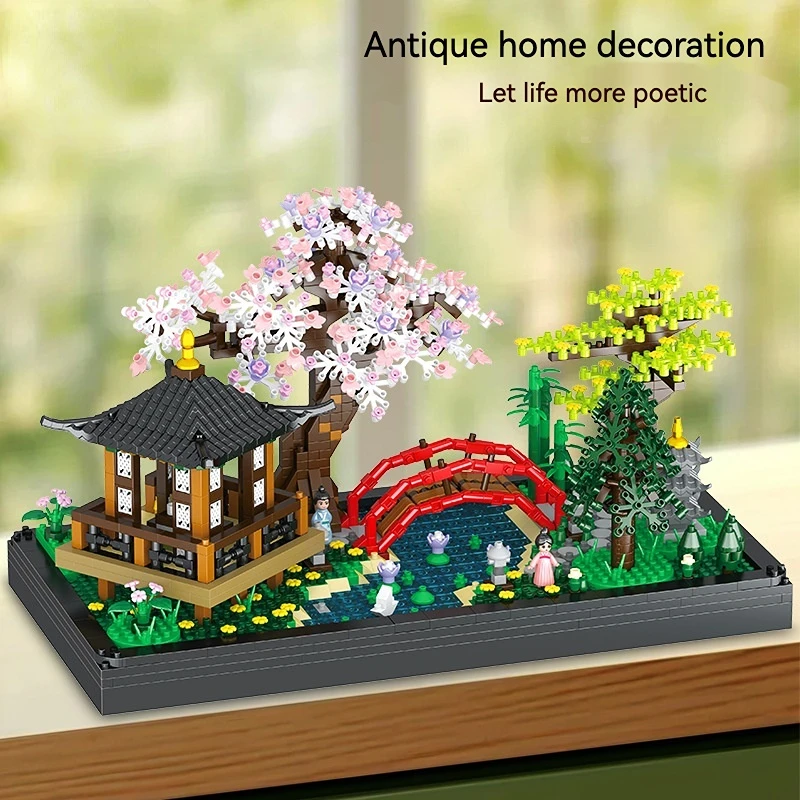 Creative Building Blocks Chinese Tranquil Courtyard Plant DIY Set Bricks For Adults Toys Children Birthday Gifts Home Decoration