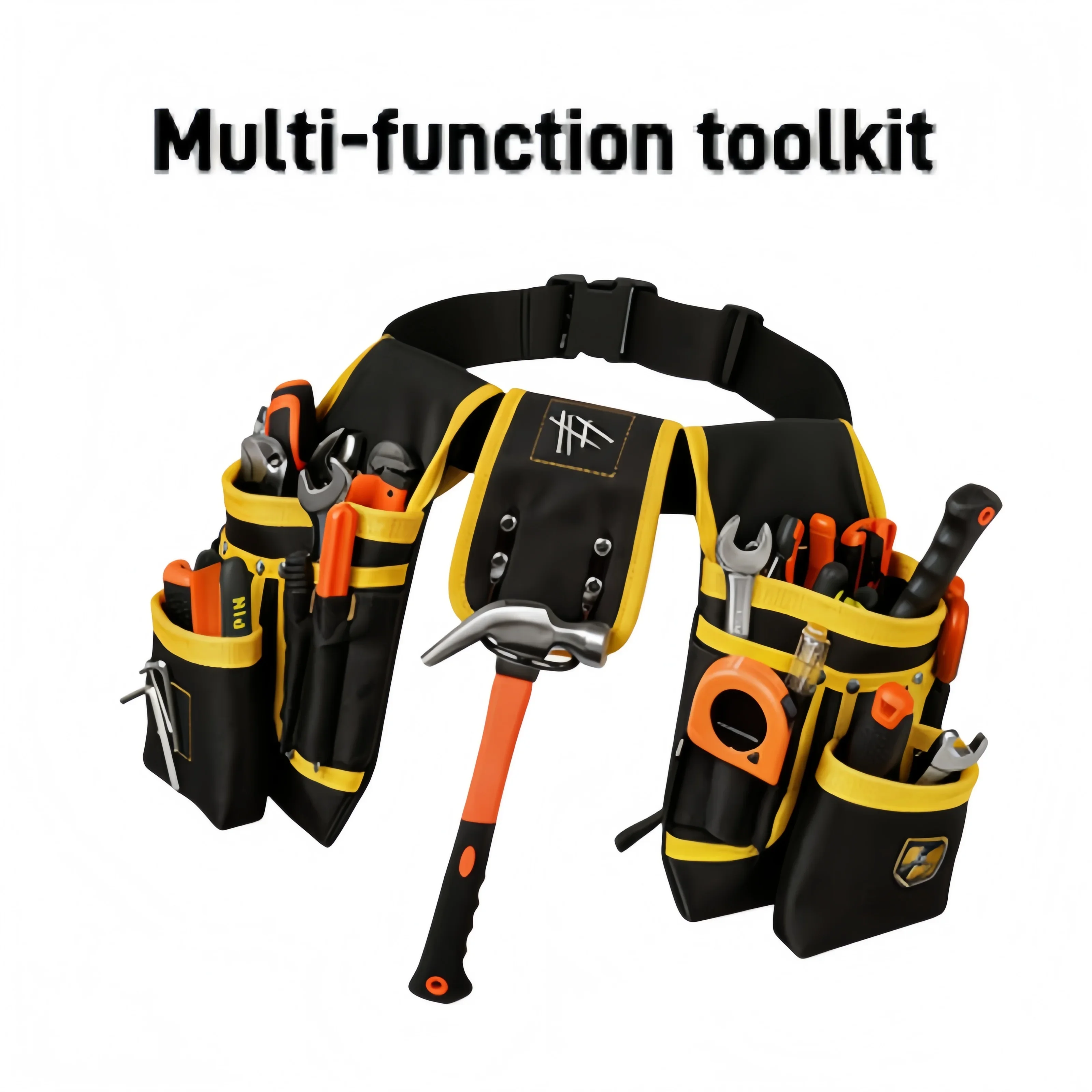 

Прочная желтая поясная сумка для инструментов из плотного износостойкого холста с множеством карманов, подвесная сумка для мастеров, плотников, строителей