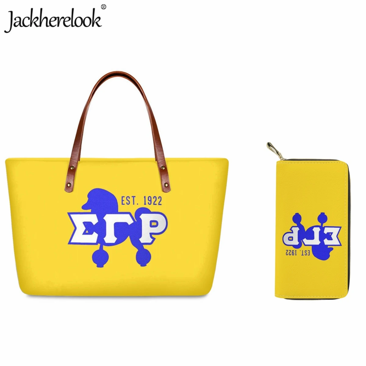 Jackherelook Sigma Gamma Rho Sorority Design Trend Women's Handbag Large Capacity Shopping Tote Bag Leather Long Wallet 2pcs/set