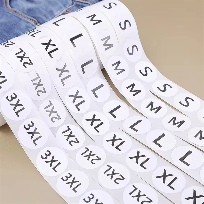 QIANKONG 500 Pcs Clothing Size Identification Stickers S/XS/M/L/XL/2XL Clothings Supplies Black Code Label Stickers